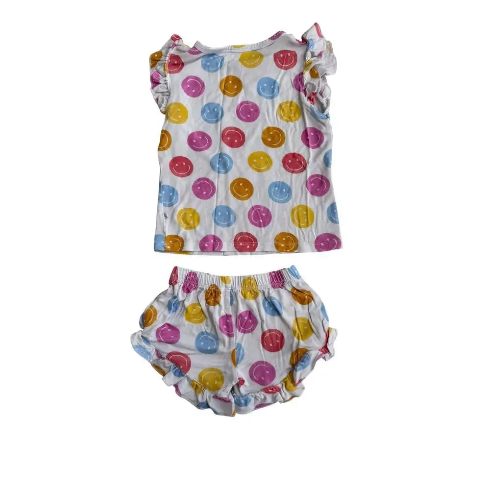 Little Pajama Co. Baby White Smiley Print Ruffle Top & Shorts Set Size 2T
